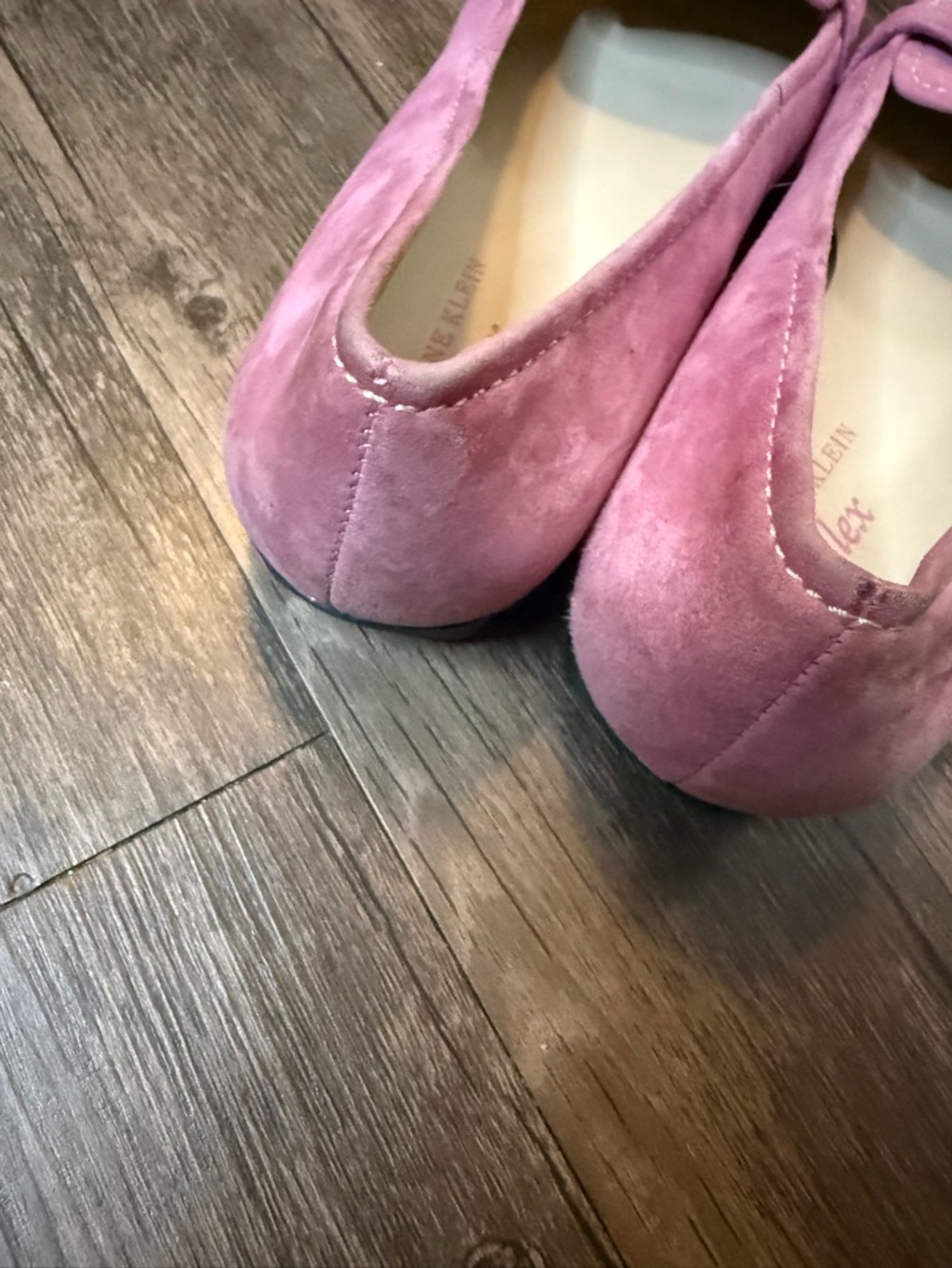 Anne Klein Pink Suede Loafers with Buckle Accent - Picture 7 of 9